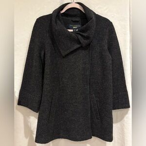 Paul Costelloe Charcoal Wool Felt Minimalist Jacket with Fold Collar – US 8